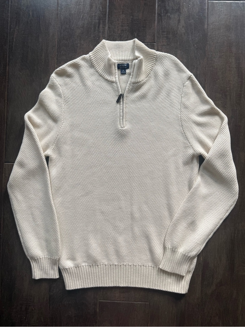 J. Crew Men's NWT Beige 100% Cotton Knit 1/4 Zip Mock Neck Pullover Sweater M